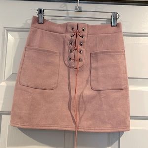PINK SUEDE MINI SKIRT